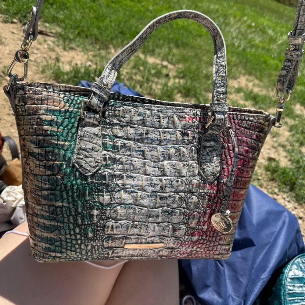 Brahmin Green and Red Crocodile Embossed Tote